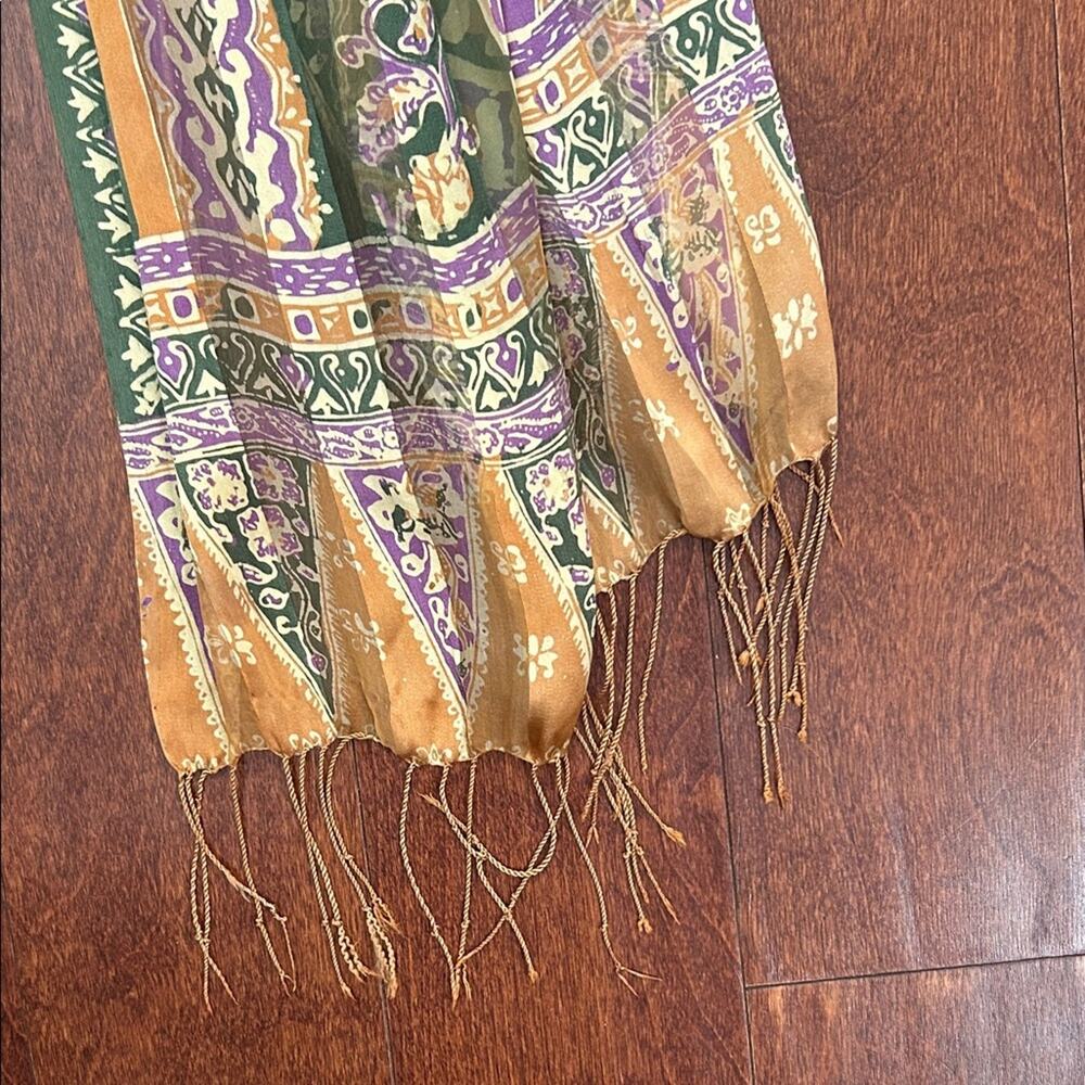 Oversized Bohemian Multicolor Patterned Silky Scarf - Picture 15 of 15